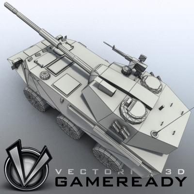 3D Model of Game-ready model of Chinese PTL02 100mm Wheeled Assault Gun - 3D Render 7